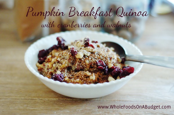 Pumpkin Breakfast Quinoa with Cranberries and Walnuts